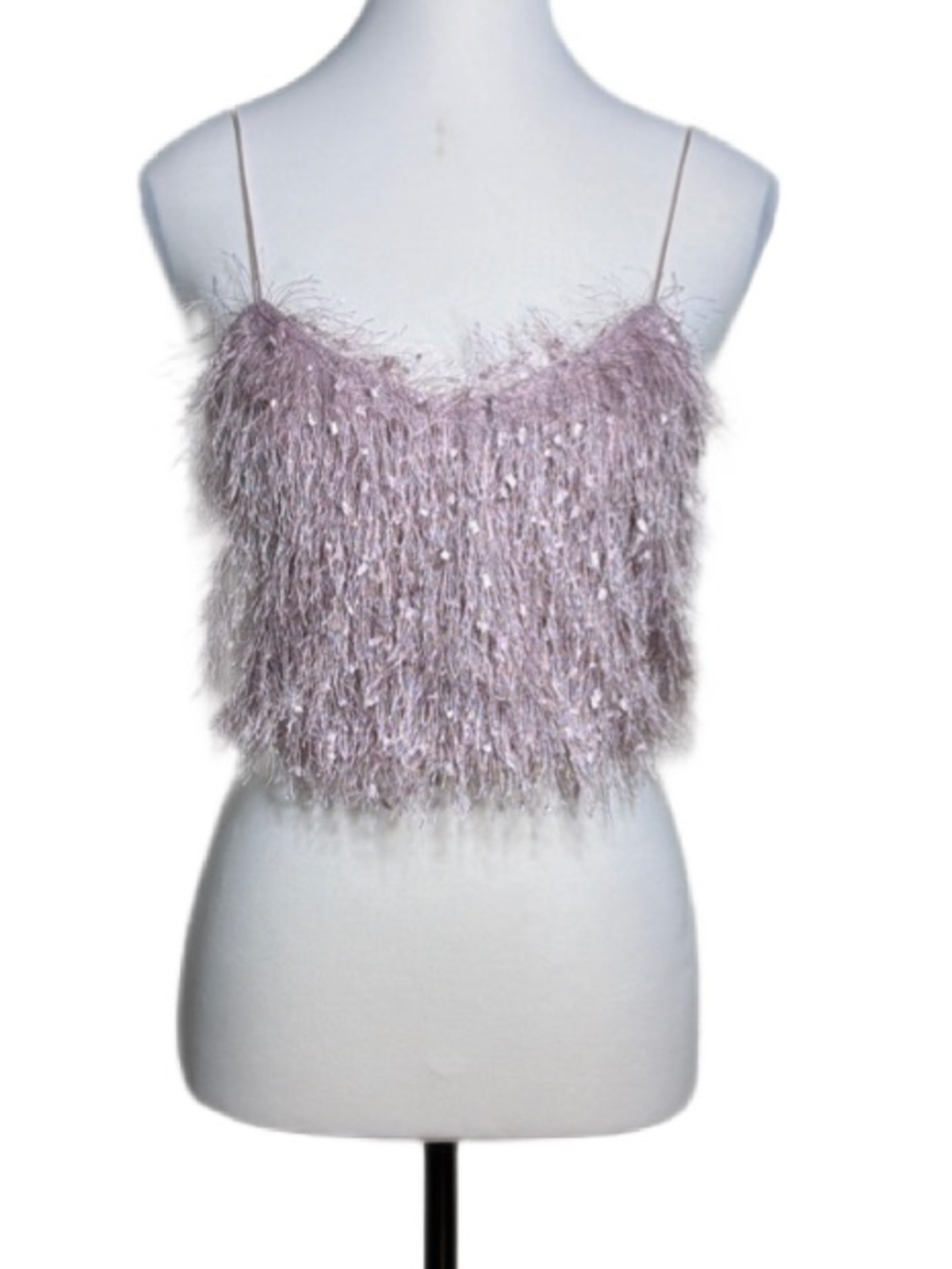 Hayden Los Angeles Lavender Metallic Feathered Spaghetti Strap Crop Top